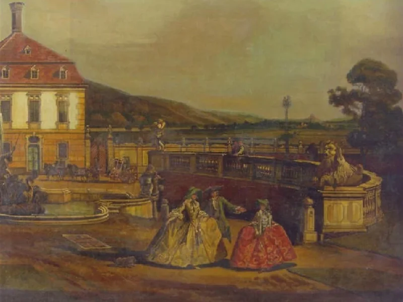 1864-Hermine Ginzkey - Signori eleganti che si godono l'aria aperta, con lo Schlosshof, vicino a Vienna, sullo sfondo.